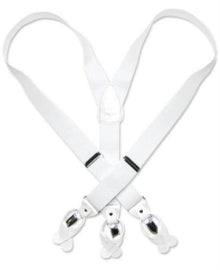 Solid White Suspenders For Men Elastic Y-Back Button & Clip-On Man'S