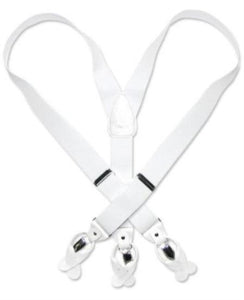 Solid White Suspenders For Men Elastic Y-Back Button & Clip-On Man'S