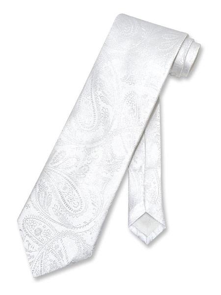 Men's Paisley Pattern White Polyester Neck Tie-Men's Neck Ties - Mens Dress Tie - Trendy Mens Ties