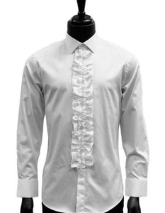 Men'S Classic White Ruffled Dress 100% Cotton Casual Trendy Tuxedo Shirt