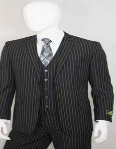 White Stripe 2 Buttons With Vest Jet Liquid Black Suits