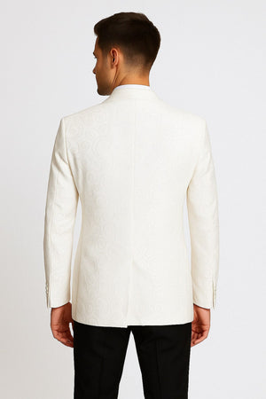 Men’s White Swirl Pattern Tuxedo Jacket with White Satin Shawl Lapel