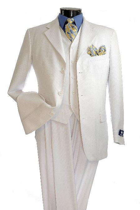 Men'S Elegant White Shadow Tone On Tone Pinstripe Available In 2 Button Vested Suit