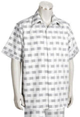 Men's Short Sleeve 2piece White ~ Grey Casual Walking Suit