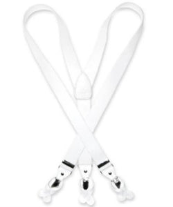 Men'S White Suspenders For Men Y Shape Back Elastic Button & Clip Convertible