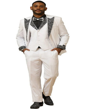 White and Black Prom Tuxedos - Perfect Wedding Suit Vested rhinestone sequin Lapelled
