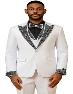 White and Black Prom Tuxedos - Perfect Wedding Suit Vested rhinestone sequin Lapelled