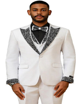 White and Black Prom Tuxedos - Perfect Wedding Suit Vested rhinestone sequin Lapelled