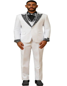 White and Black Prom Tuxedos - Perfect Wedding Suit Vested rhinestone sequin Lapelled