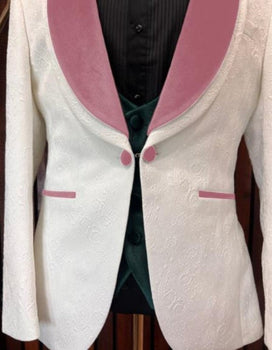 White and Rose Gold Tuxedo Suit - Wedding Groom Vested Suit
