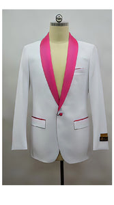 White And Pink Dinner Jacket - Pink Mens Blazer