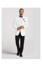 White Dinner Jacket Blazer Sport coat White Tuxedo Shirt & BowTie Black Pants Package As Picture Package