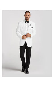 White Dinner Jacket Blazer Sport coat White Tuxedo Shirt & BowTie Black Pants Package As Picture Package
