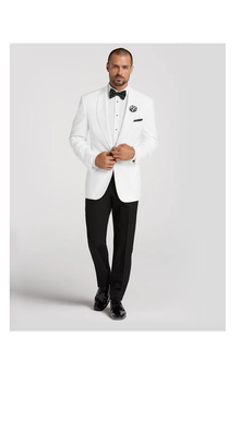 White Dinner Jacket Blazer Sport coat White Tuxedo Shirt & BowTie Black Pants Package As Picture Package