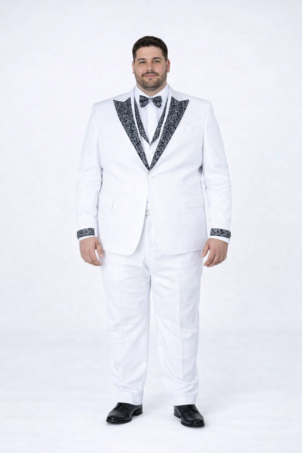 Men’s White Formal Tuxedo with Stones – Premium Peak Lapel 4-Piece