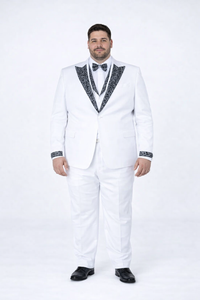 Men’s White Formal Tuxedo with Stones – Premium Peak Lapel 4-Piece