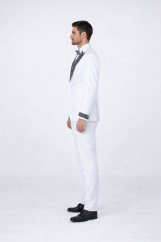 Men’s White Formal Tuxedo with Stones – Premium Peak Lapel 4-Piece