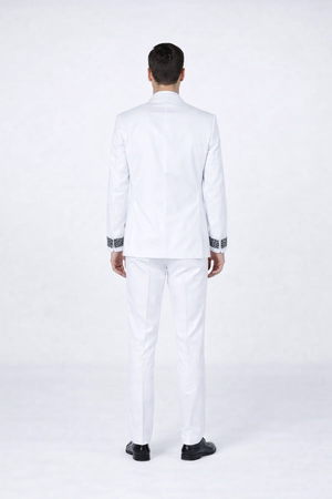 Men’s White Formal Tuxedo with Stones – Premium Peak Lapel 4-Piece