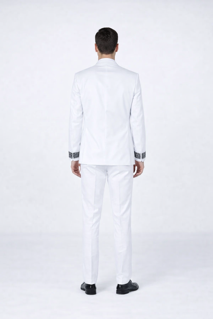Men’s White Formal Tuxedo with Stones – Premium Peak Lapel 4-Piece