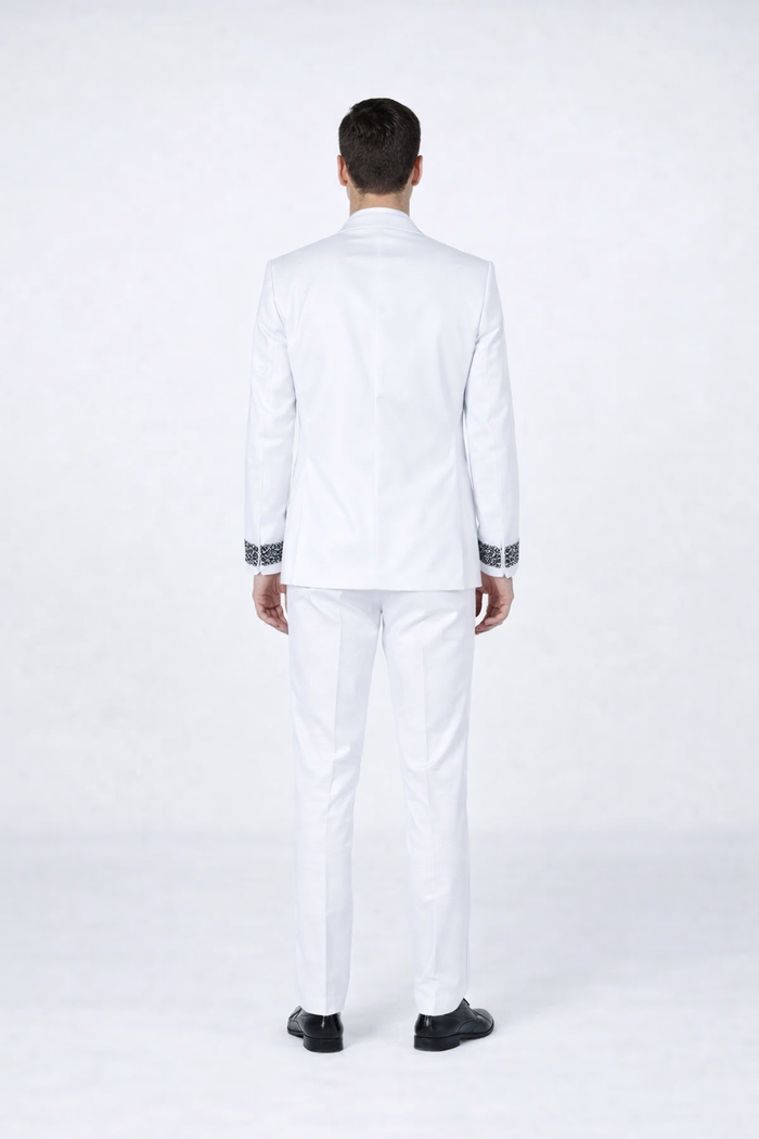 Men’s White Formal Tuxedo with Stones – Premium Peak Lapel 4-Piece