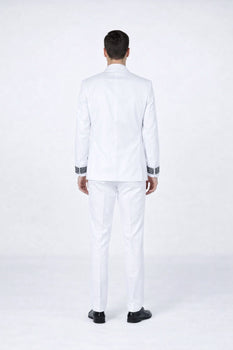 Men’s White Formal Tuxedo with Stones – Premium Peak Lapel 4-Piece
