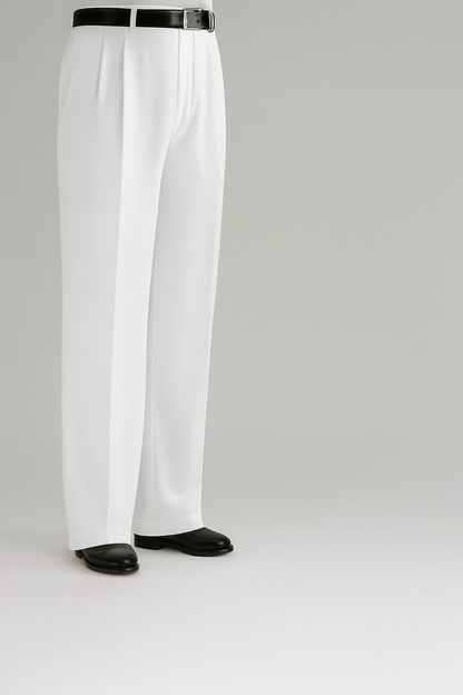 PLEASE White Wide Leg Dress Pants Pleated Baggy Dress Trousers Unhemmed Unfinished Bottom