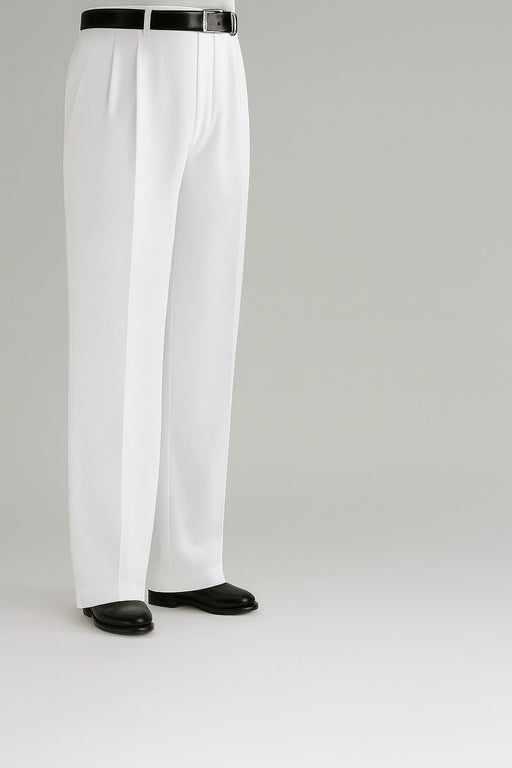 White Wide Leg Dress Pants Pleated Baggy Dress Trousers Unhemmed Unfinished Bottom - Cheap Priced Dress Slacks For Men On Sale