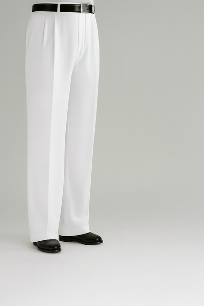 White Wide Leg Dress Pants Pleated Baggy Dress Trousers Unhemmed Unfin —  MensUSA