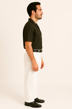 White Wide Leg Dress Pants Pleated Baggy Dress Trousers Unhemmed Unfinished Bottom - Cheap Priced Dress Slacks For Men On Sale