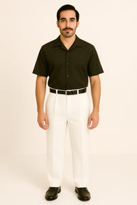 White Wide Leg Dress Pants Pleated Baggy Dress Trousers Unhemmed Unfinished Bottom - Cheap Priced Dress Slacks For Men On Sale