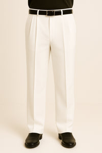 White Wide Leg Dress Pants Pleated Baggy Dress Trousers Unhemmed Unfinished Bottom - Cheap Priced Dress Slacks For Men On Sale