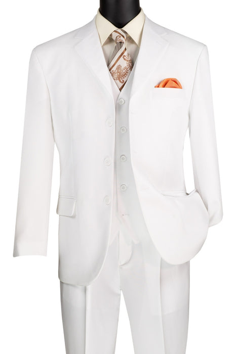 Lucci White 3-Button Vested Budget Suit with Pleated Slacks