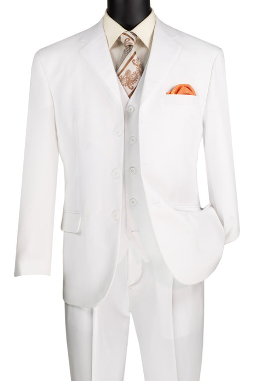 Lucci White 3-Button Vested Budget Suit with Pleated Slacks
