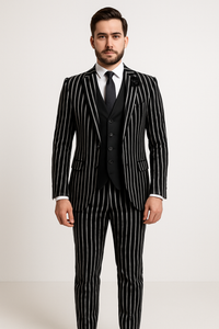 1920s Style Suit - Gangster Suit - Pinstripe Suit - Double Breasted Suits - Black and White Pinstripe