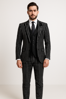1920s Style Suit - Gangster Suit - Pinstripe Suit - Double Breasted Suits - Black and White Pinstripe