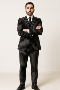 1920s Style Suit - Gangster Suit - Pinstripe Suit - Double Breasted Suits - Black and White Pinstripe