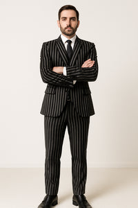 1920s Style Suit - Gangster Suit - Pinstripe Suit - Double Breasted Suits - Black and White Pinstripe