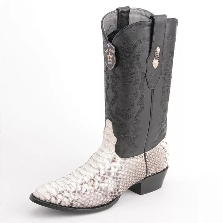 Los Altos Black & White Boots Genuine Python Skin — MensUSA