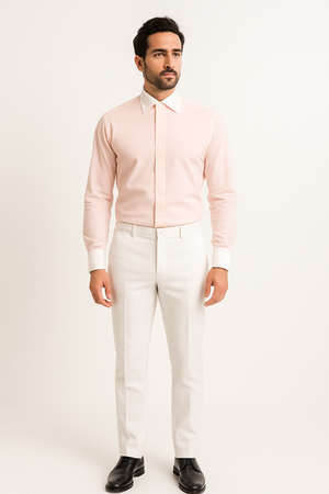 French Cuff Stylish  (10 Colors ) White Collar Two Toned Contrast Men's Dress Shirt - Image 2