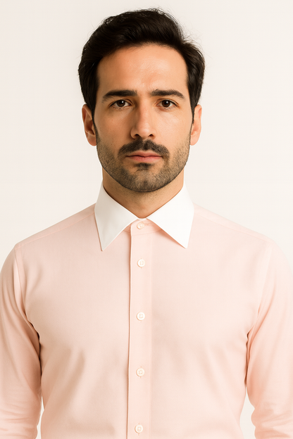 French Cuff Stylish  (10 Colors ) White Collar Two Toned Contrast Men's Dress Shirt - Image 3