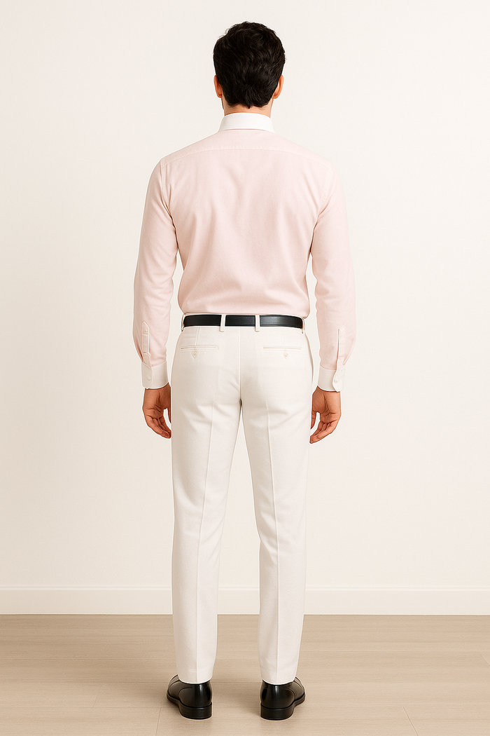 French Cuff Stylish  (10 Colors ) White Collar Two Toned Contrast Men's Dress Shirt - Image 4