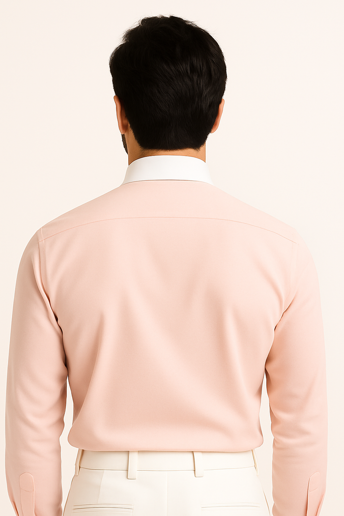 French Cuff Stylish  (10 Colors ) White Collar Two Toned Contrast Men's Dress Shirt - Image 5