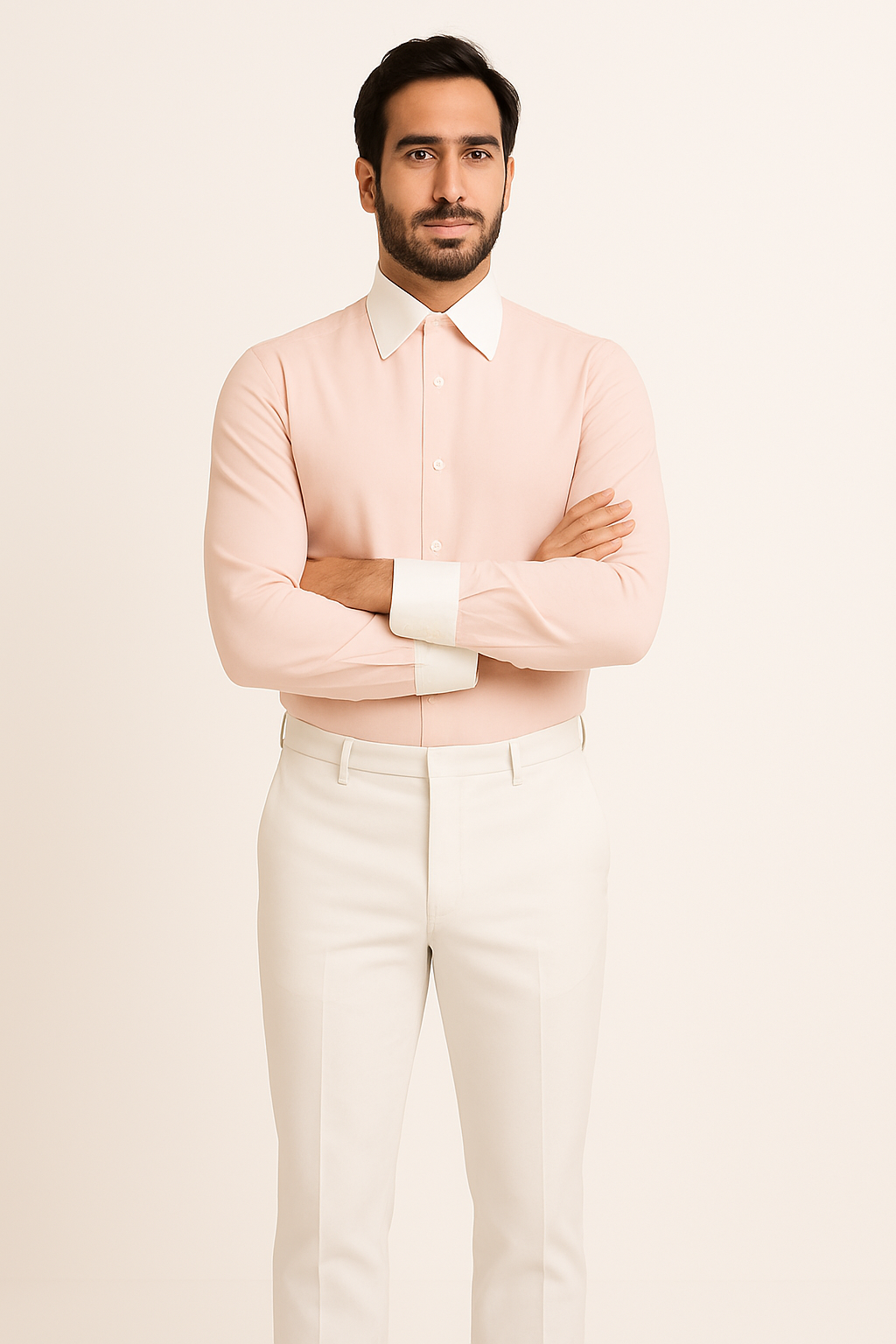 French Cuff Stylish  (10 Colors ) White Collar Two Toned Contrast Men's Dress Shirt - Image 9