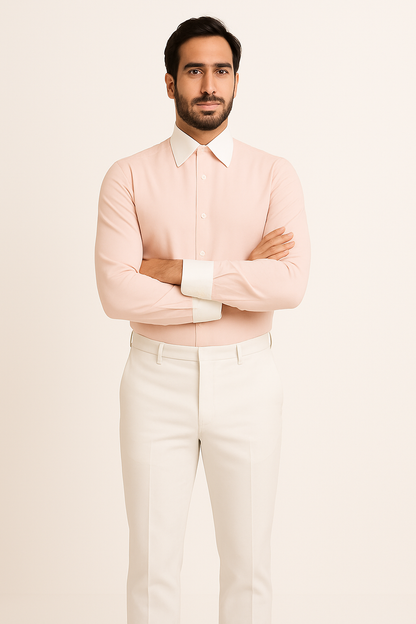 French Cuff Stylish  (10 Colors ) White Collar Two Toned Contrast Men's Dress Shirt - Image 9