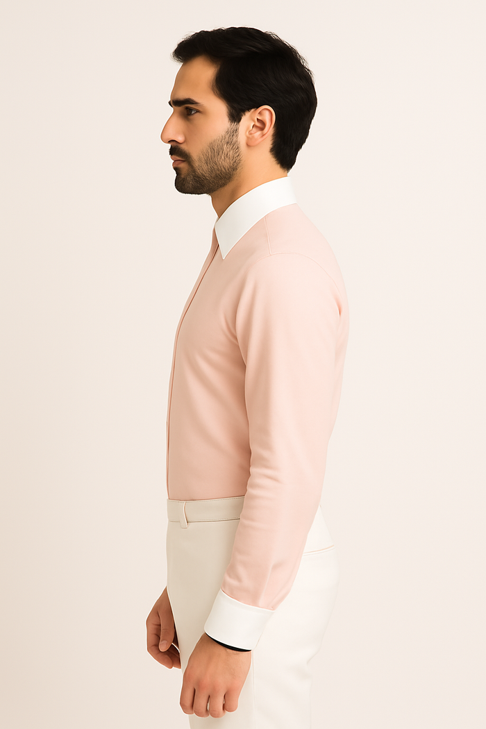 French Cuff Stylish  (10 Colors ) White Collar Two Toned Contrast Men's Dress Shirt - Image 6