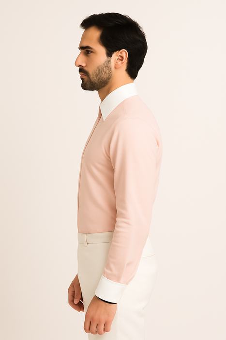French Cuff Stylish  (10 Colors ) White Collar Two Toned Contrast Men's Dress Shirt