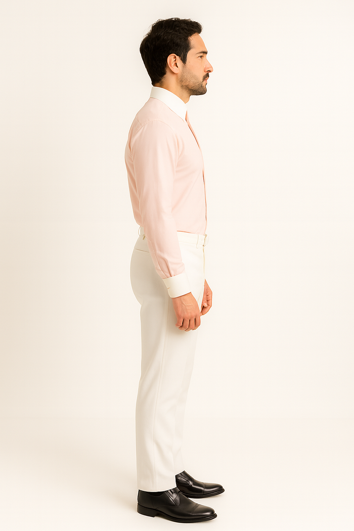 French Cuff Stylish  (10 Colors ) White Collar Two Toned Contrast Men's Dress Shirt - Image 7