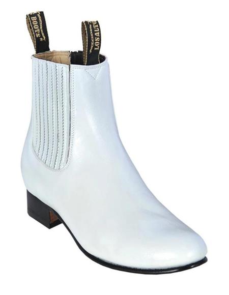 Los Altos Men’s White Deer Leather Charro Ankle Boots, Short Western Botin Boots with Square Toe