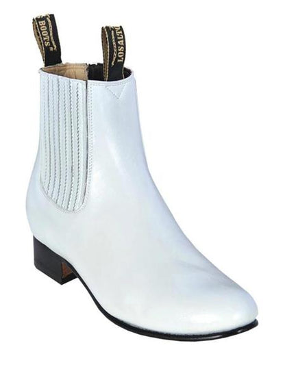 Los Altos Men’s White Deer Leather Charro Ankle Boots, Short Western Botin Boots with Square Toe