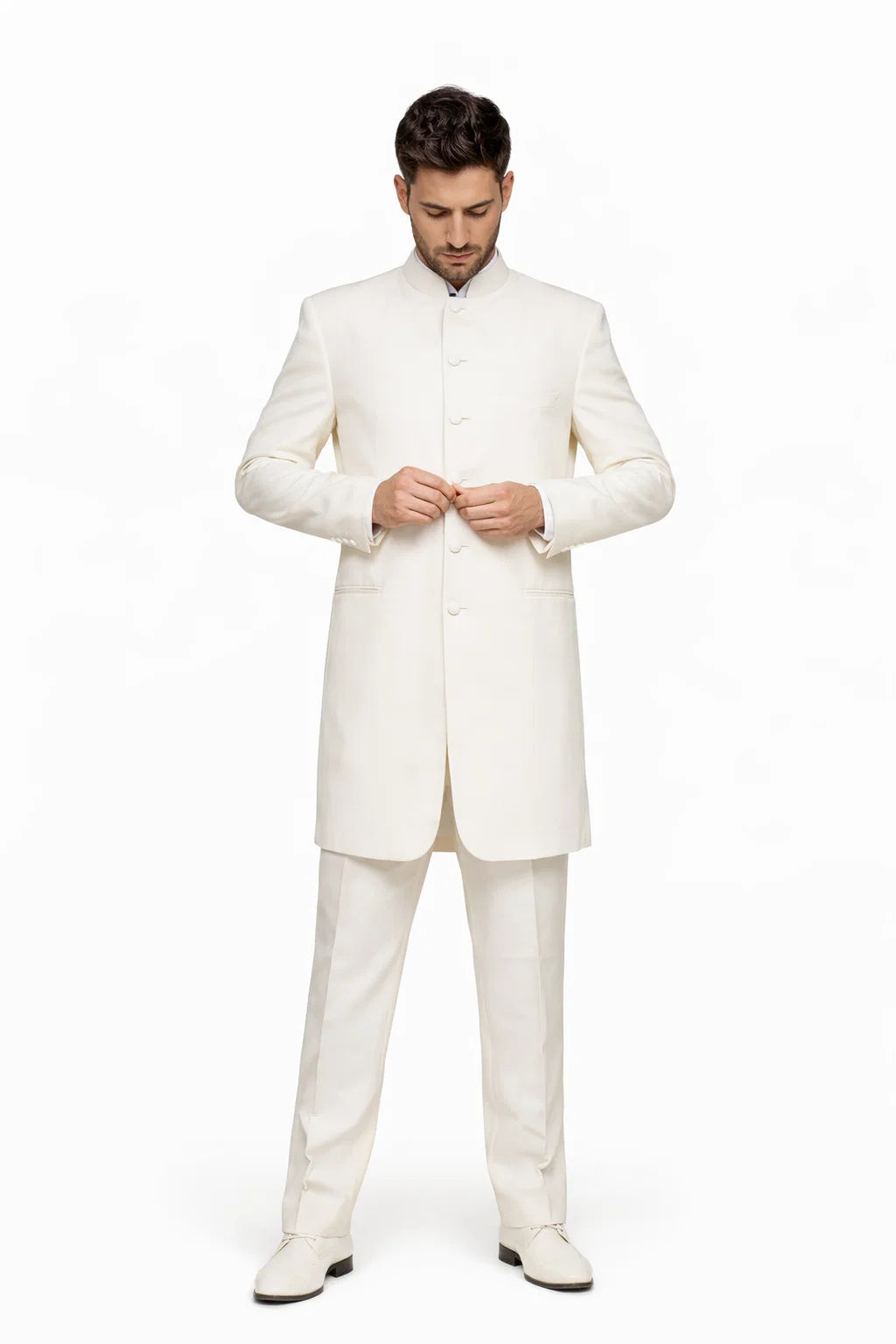 White Mandarin Collar Tuxedo
